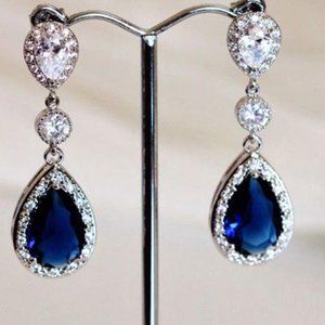 Silver Blue Sapphire Teardrop Earrings